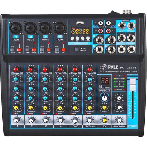 Pyle Pro PMXU83BT Mezclador de Audio Compacto de 8 Canales con Bluetooth y USB